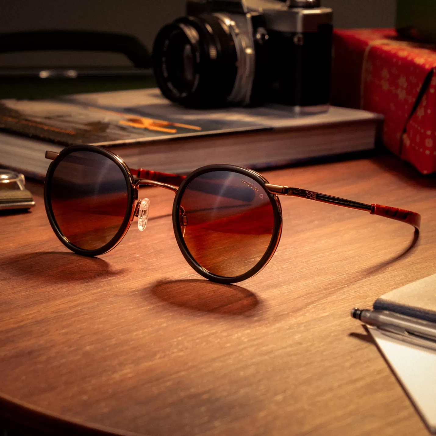 Randolph Engineering P3 Fusion - 22k Chocolate Gold & Sierra Inlay & Cape Sand - Prescription Sunglasses | Shop By Size